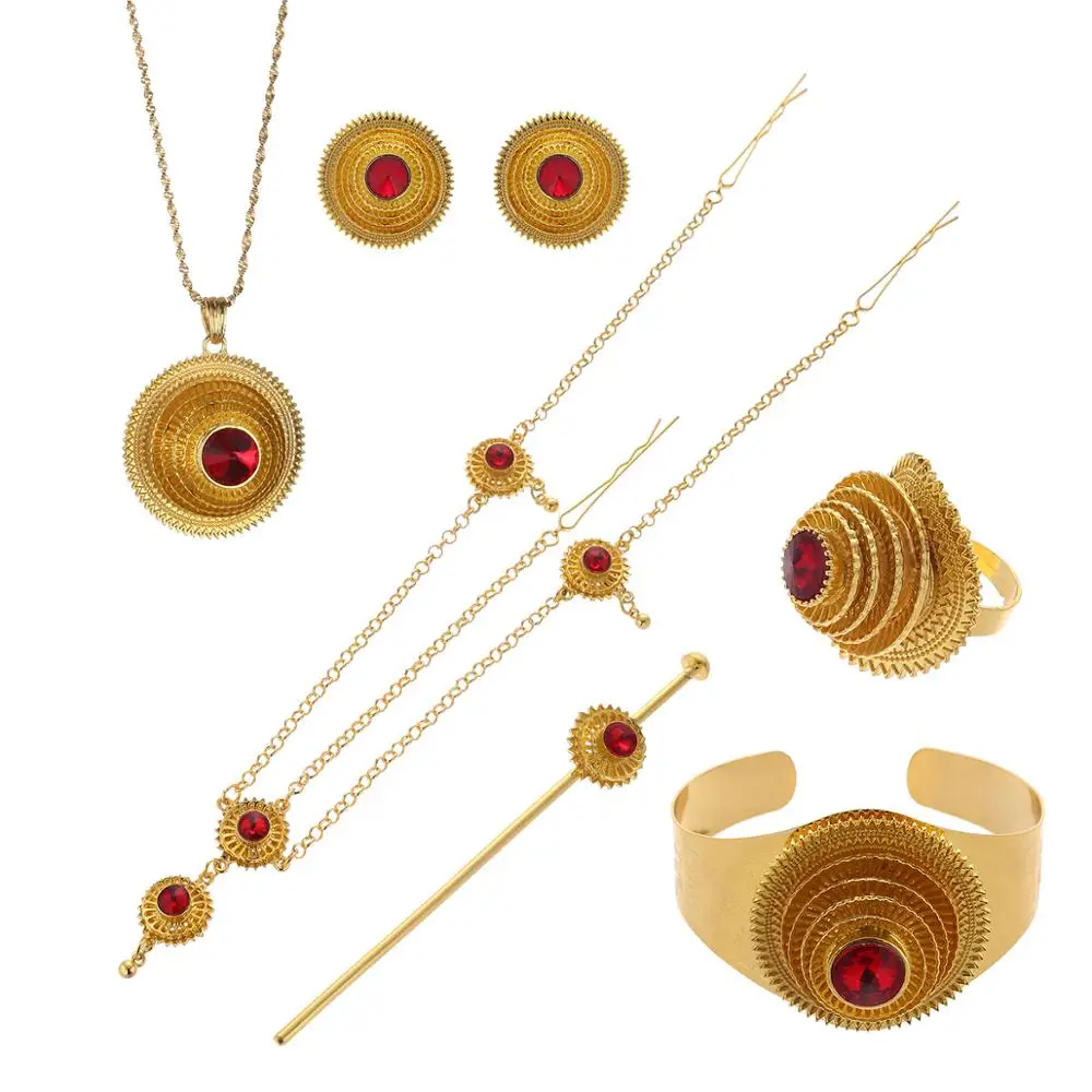 Горячие Эфиопский комплект ювелирных изделий Золотой Крест Цвет комплекты