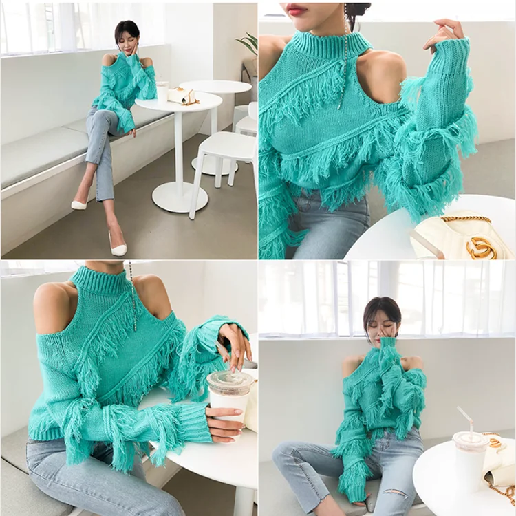 Новинка зимы 2019 женские пуловеры с бахромой свитер сексуальный водолазка