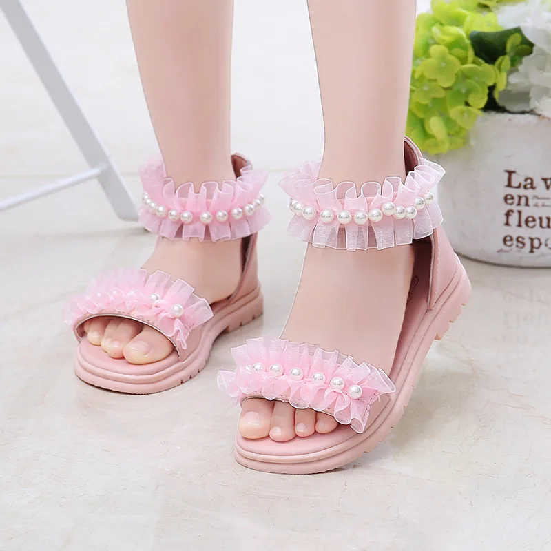 

Children'S Shoes Girls' Summer Non-Slip Sandal Fashion 2021 Lace Beaded Elegant Princess Shoe Kids Sports Beach Sandal 3-12 Year