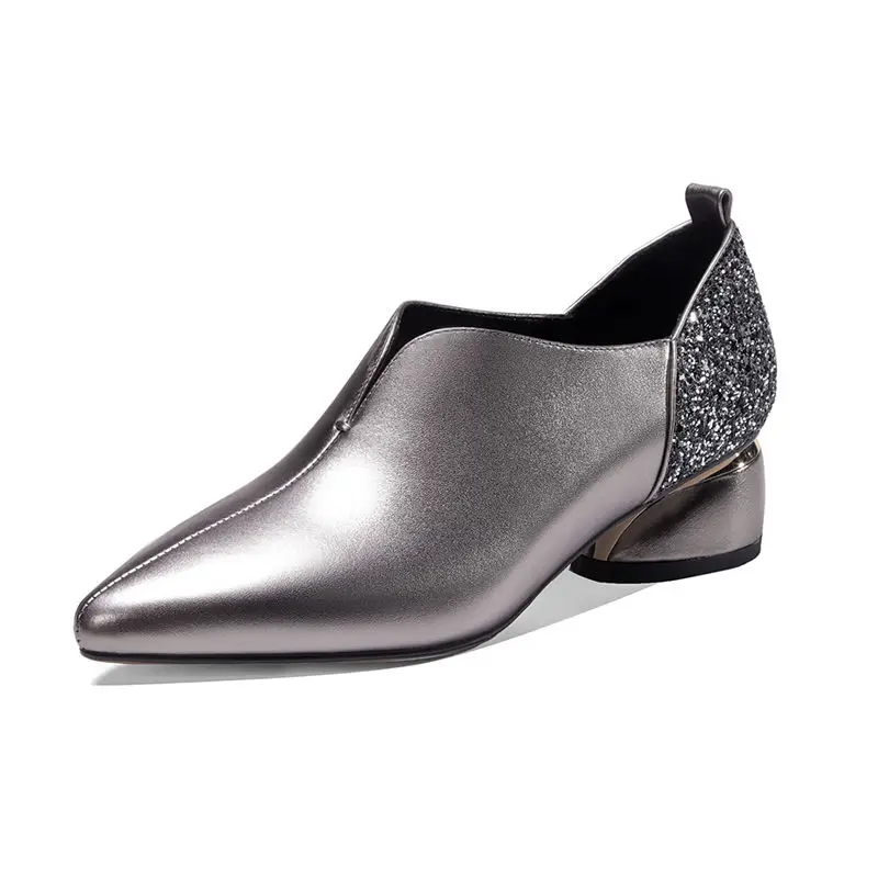 

Spring Shoes Woman Mid Heels 2020 Women Pumps Pointed toe Office Lady Work Shoe Thick Heel Sequin Soft PU LEATHER Black Silver