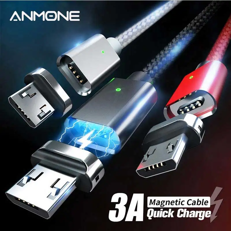ANMONE Магнитный кабель быстрое зарядное устройство Micro USB 1 м 2 Android шнур для передачи
