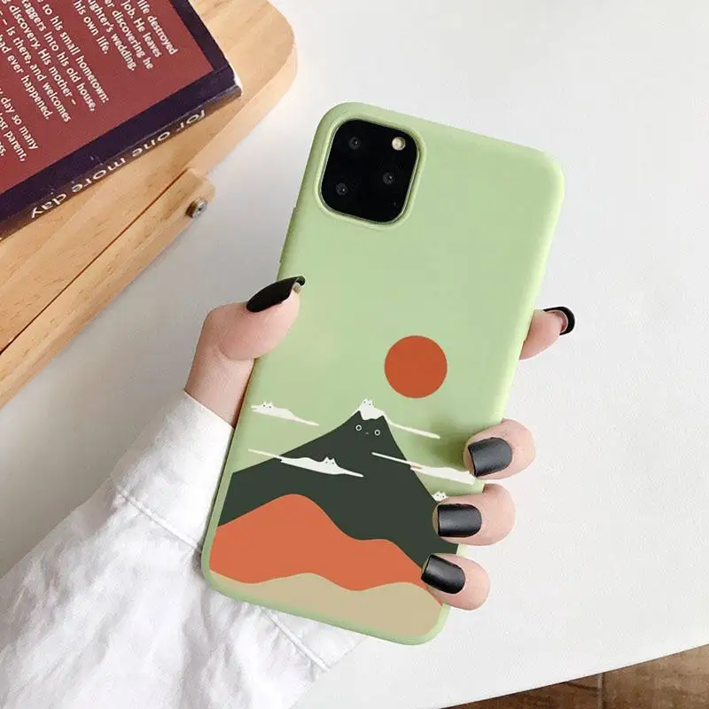 

Art Abstract Mount Fuji Japan landscape Phone Case Candy Color for iPhone 6 7 8 11 12 s mini pro X XS XR MAX Plus