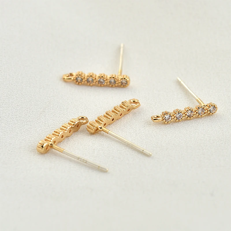2 шт. серьги гвоздики с фианитами цвет золото 18 К|Ювелирная фурнитура и