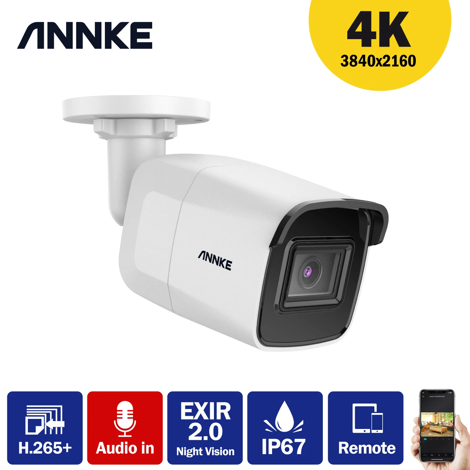 ANNKE 1 шт в формате 4K UHD POE IP Камера 8MP Крытый Водонепроницаемый Пуля безопасности с