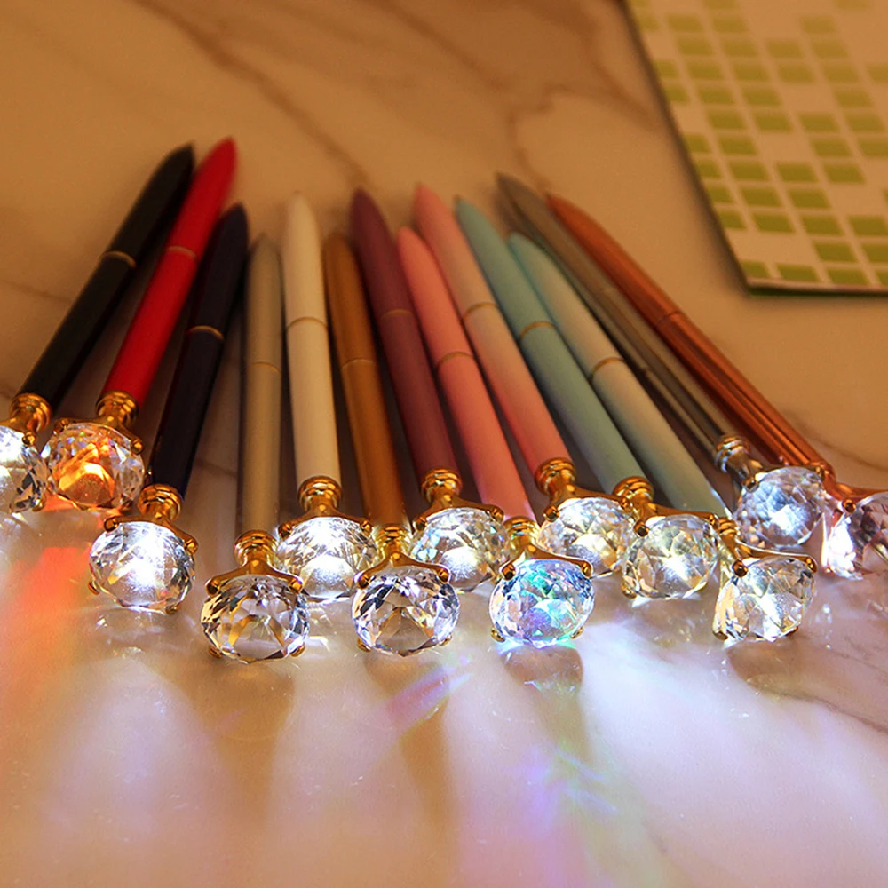 

1Pc Fashion LED Metal Ballpoint Colorful Diamond Pen Crystal Ball Pen Signature Instrument Rollerball Stationery Writing Tool