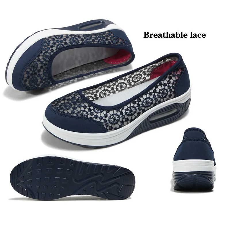 Platform Walking Shoes Women Slip on 2020 New Spring Summer Flats Female Soft Zapatos De Mujer Lace Loafers Ladies Air Cushion