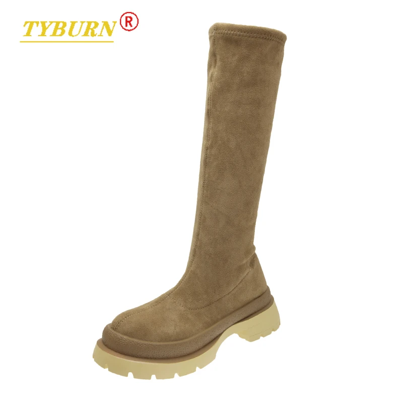 

TYBURN Women's Boots 2022 New Autumn and Winter New Boots Thick-soled Warm Stretch Boots Women Round Toe Retro High Boots