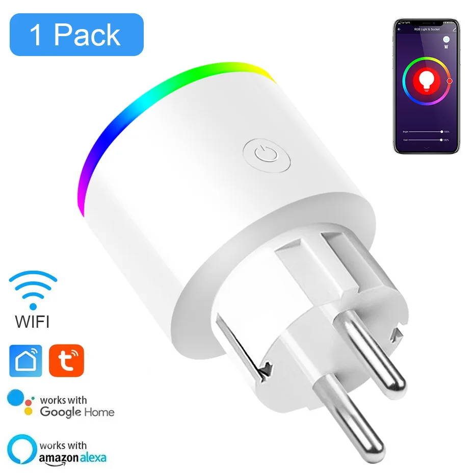 

Tuya Smart Night Light Plug Outlet RGB with EU Timer Socket 16A ​220V Adapter Smart Electric Socket Compatible Alexa Google Home