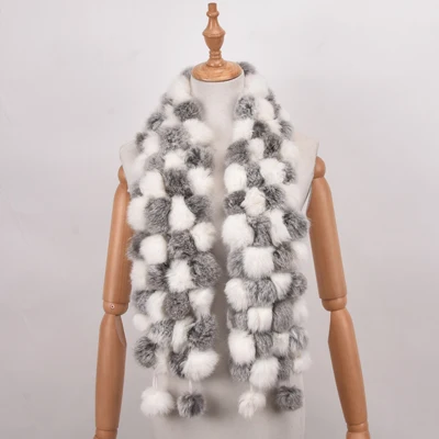 Женский шарф из натурального меха зимний кролика Рекс шарфы с шариками милый