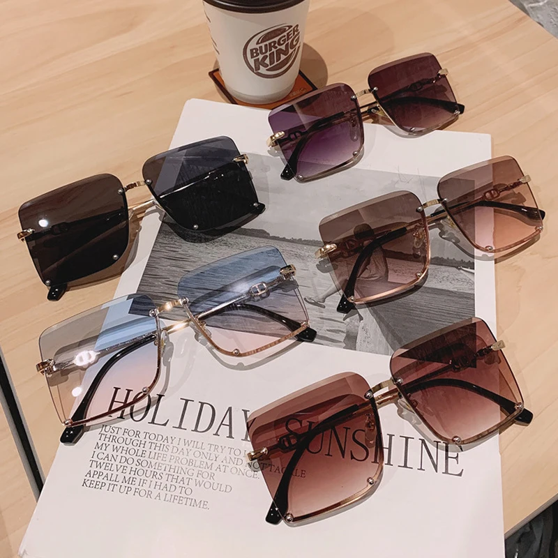 Очки солнцезащитные женские квадратные без оправы Модные Винтажные градиентные