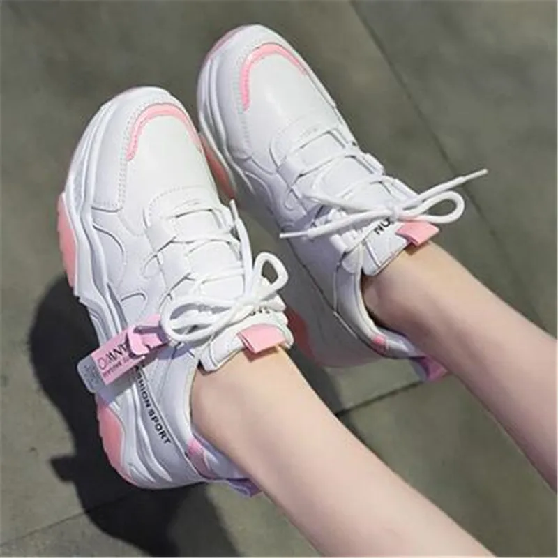 

Stylish Women Casual Sneakers Woman Leather Dad shoes Platform Chunky Walking Sneakers Thick Sole Tenis Wedge White Basket Femme
