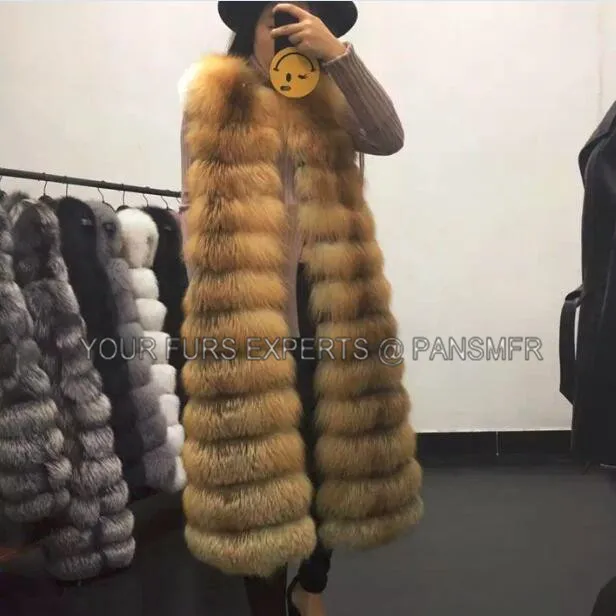 Роскошный жилет из натурального меха лисы для женщин. Новый X-Long 110 см длина