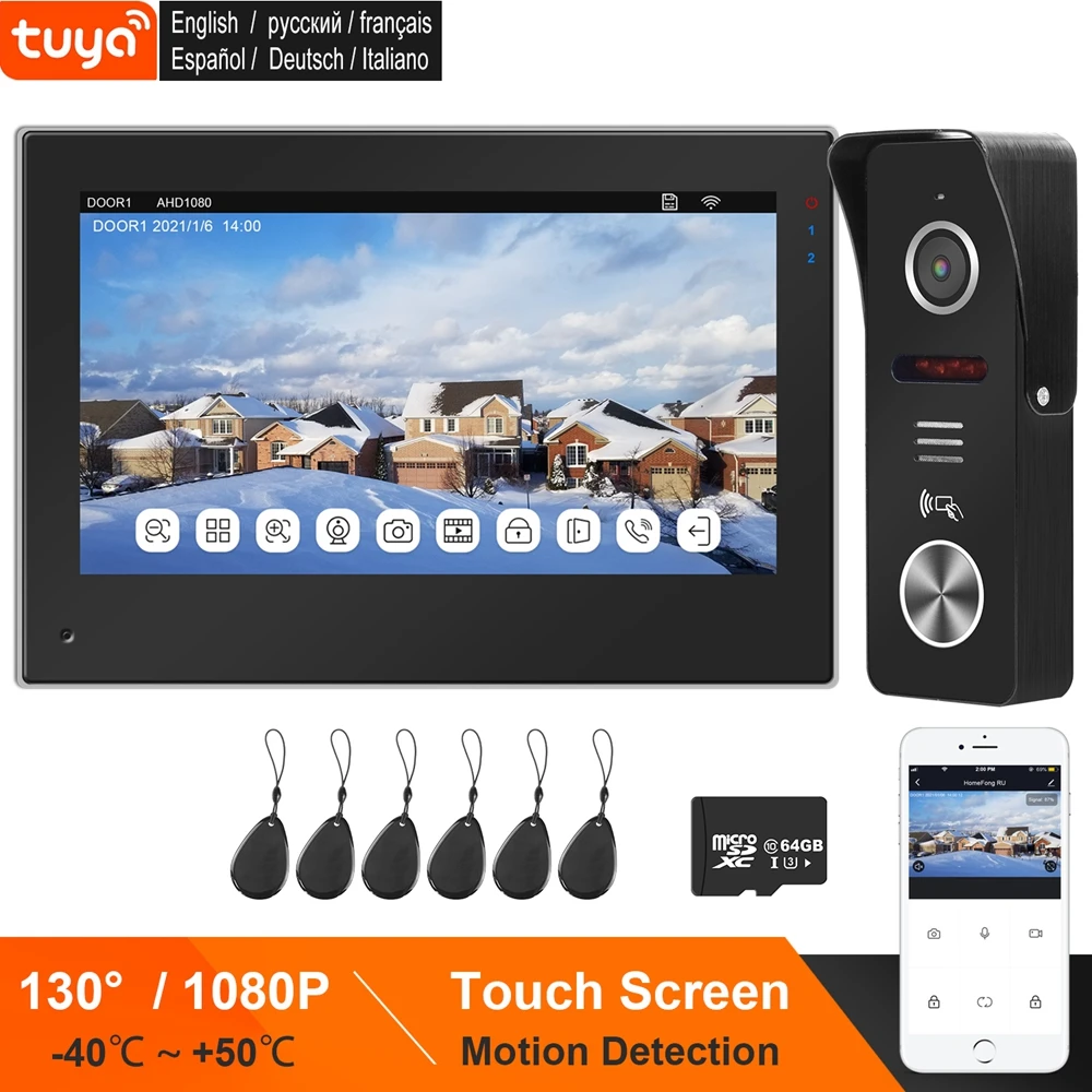 Tuya Wifi Video Intercom Voor Thuis Draadloze Ip Deur Intercom Touch Screen Monitor Rfid Deurbel 1080P Samrt Telefoon Praten unlock