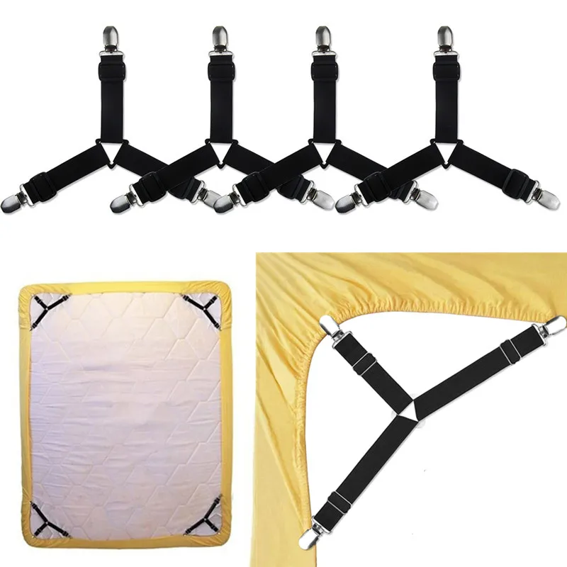 Bed sheets, 4PCS Bed Sheet Fasteners, Adjustable Triangle Elastic Suspenders Gripper Holder Straps Clip for Bed Sheets,Mattress Covers,,