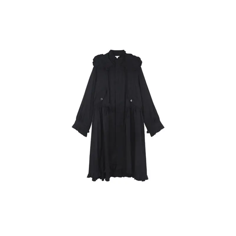 

XITAO Black Irregular Trench Women Fashion New Women Full Sleeve Goddess Fan 2021 Spring Vintage Pleated Hem Coat GCC4364