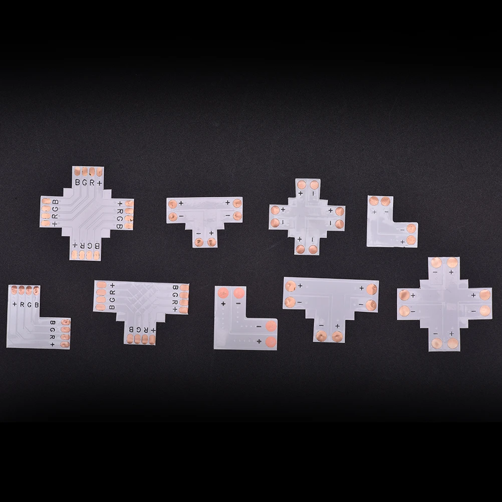 

10pcs/lot Rgb Single Color 2pin 10mm 8mm L or T or X (Cross) Shape Free Welding Led Connector 3528 5050 LED Strip Connector