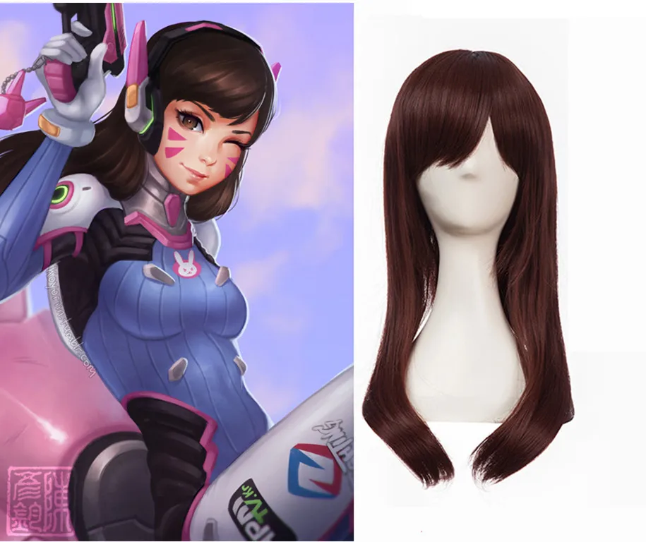 Парик для косплея персонажа игры D.VA коричнево Красный синтетический длинный