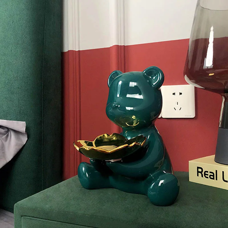 

Nordic Fashion Tabletop Ornament Ceramic Bear Figurine Creative Gifts for Key Jewelry Holder Sundries Storage Decorative Gift