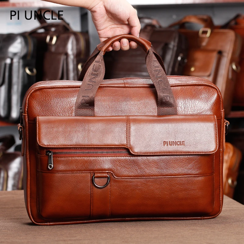 PI UNCLE Genuine Leather Briefcase Cow Crossbody Bag Shoulder Bags Laptop HandBag Office Business | Багаж и сумки