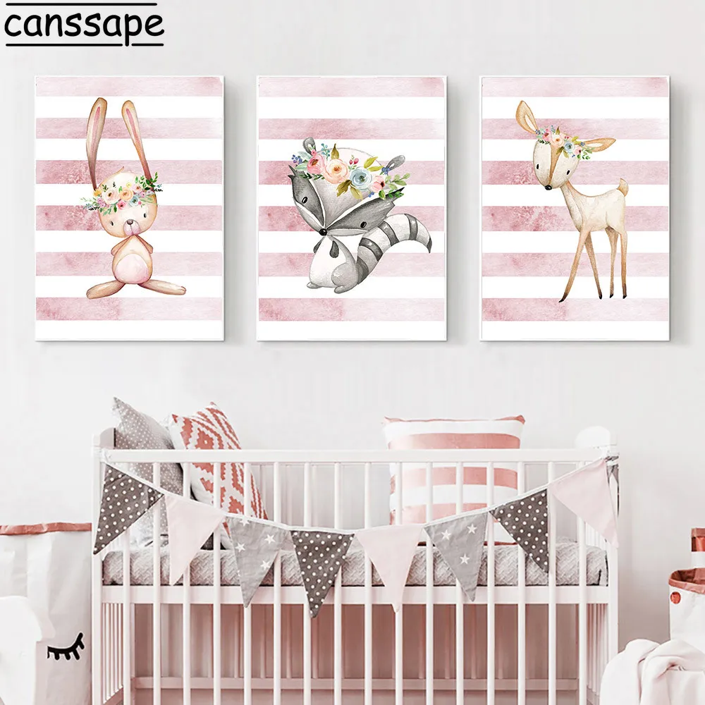 Лесной животный принт детская настенная живопись холст картина кролик олень