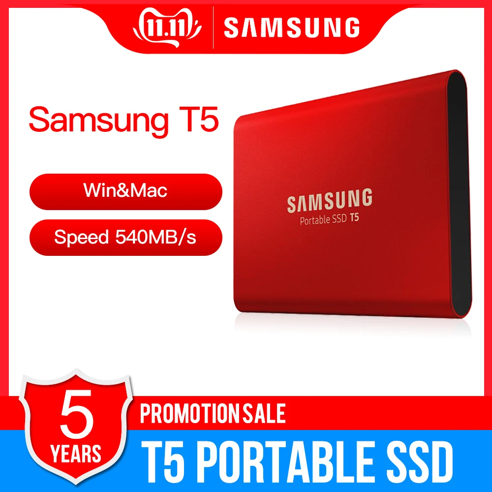 Samsung портативный SSD T5 500GB 1 ТБ внешний твердотельный HD Жесткий диск 1," USB 3,1 Gen2(10 Гбит/с) для настольного ноутбука