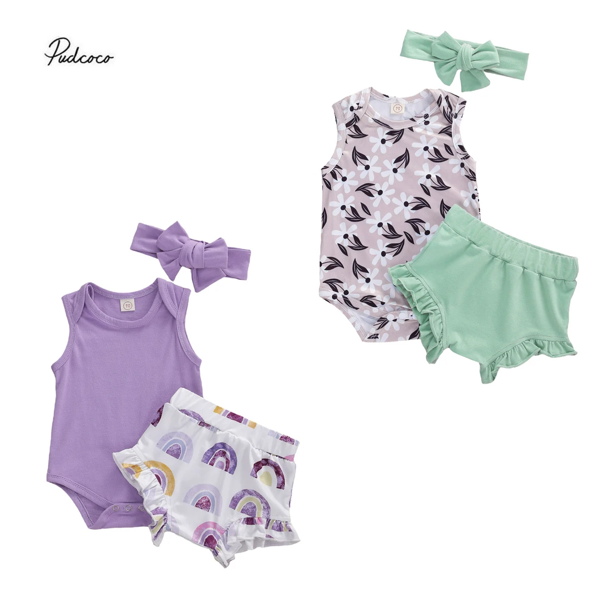 

Летняя одежда для маленьких девочек от 0 до 24 месяцев, 2020 г. Милый хлопковый боди с цветочным рисунком, топ с радужным принтом, брюки-пачки 2 цв...