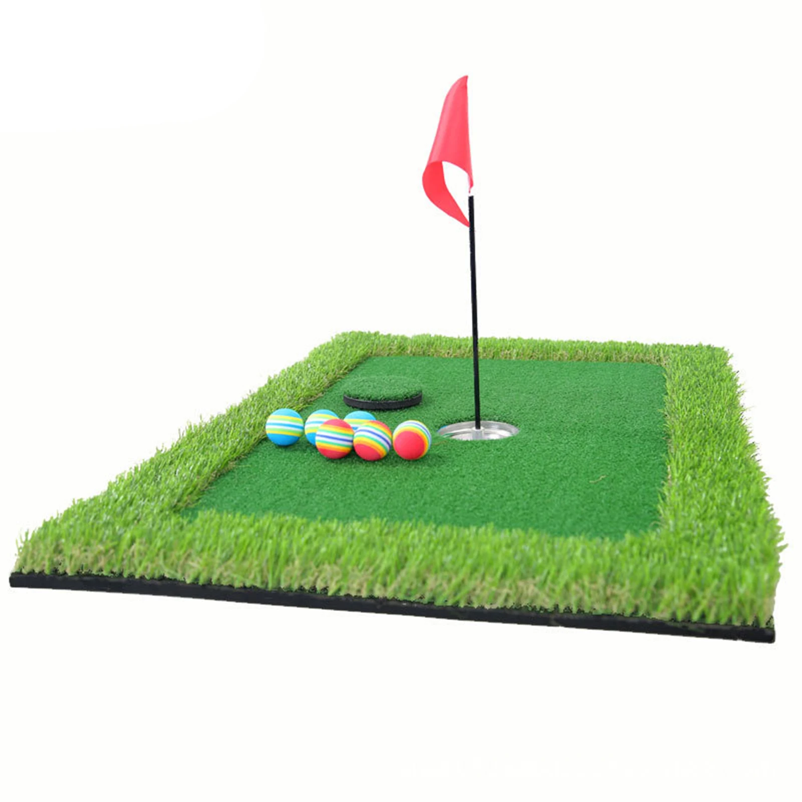 Satin Al Yüzen Golf Vuruş Yeşil Set 6 Golf Topları Golf Delik Kupası Golf Topluğu Ve Mat Ve Bayrak Uygulama 90x60cm CMG7