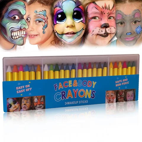 Мелки для рисования лица для детей, боди-арт, Пастельная ручка, макияж для вечеринки на Хэллоуин, клоун, призрак, дьявол, подарок для ребенка, 24 цвета
