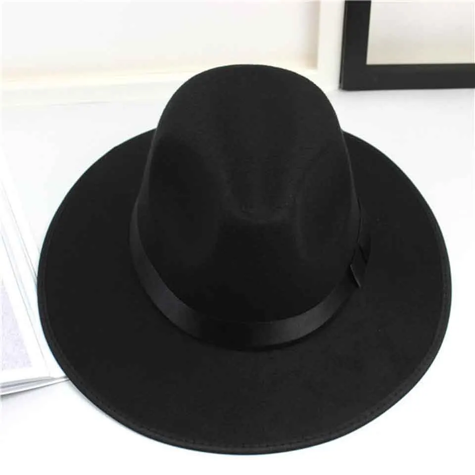 Фетровая шляпа для женщин универсальная мужская однотонная с широкими полями из