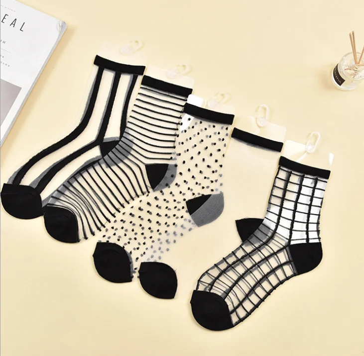 10pairs/lot korean style female Thin Ankle Socks Women Fashion Glass Transparent Stripe Short Socks Female Summer glass socks