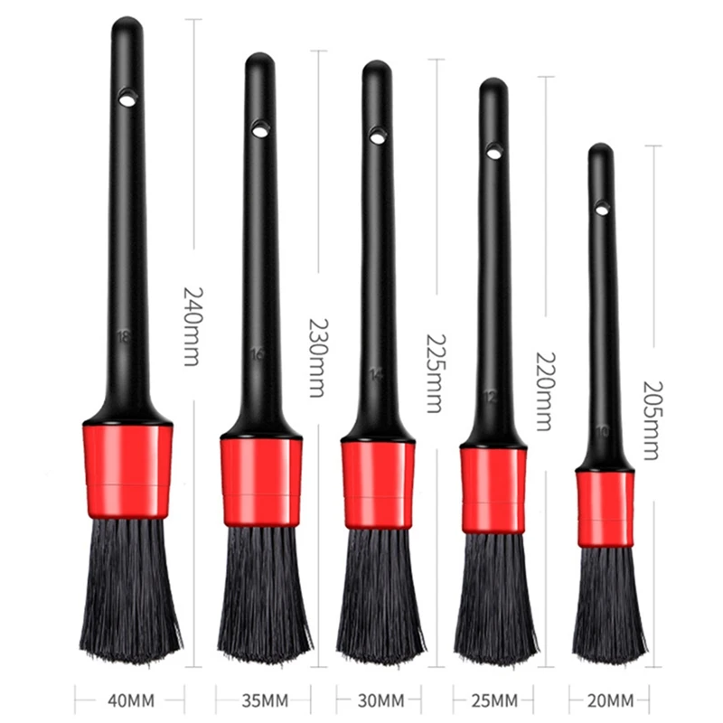 

5 Pcs/lot Car Cleaning Tool Boar Hair Brushes Set for Air Outlet Brush Hub Ring Brush Natural Car Detailing Wash Black red