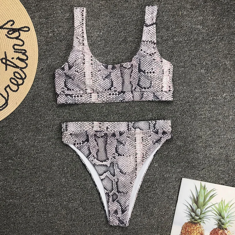 INGAGA Высокая Талия бикини пуш ап купальник для женщин принт змеиная кожа модные