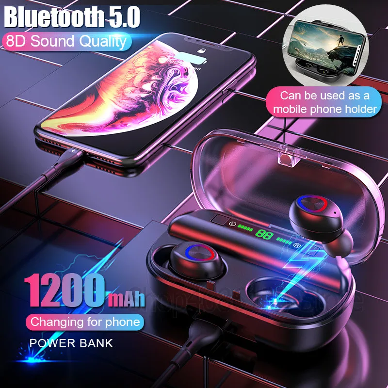 TWS Bluetooth наушники с микрофоном светодиодный дисплей беспроводные
