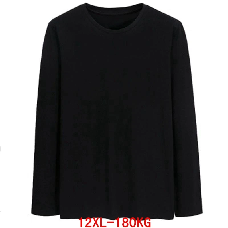 

Женская футболка большого размера плюс, 5XL, 8XL, 10XL, 12XL, обхват груди 160 см, осенняя свободная черная футболка с круглым вырезом и длинным рукаво...
