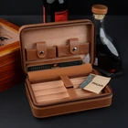Cohiba кожаный чехол для сигар портативный хьюмидор держатель деревянная коробка из кедра увлажнитель для путешествий увлажнение (без зажигалки)