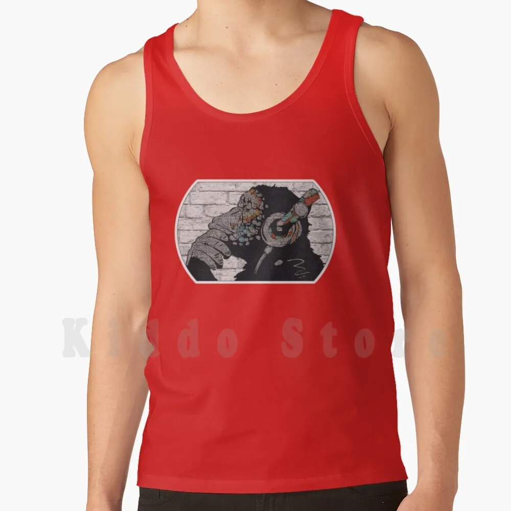 

Бэнкси фанки обезьяна истончик с наушниками граффити уличное искусство майки жилет без рукавов Бэнкси Обезьяна стена диджея