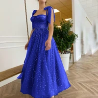 elegant women royal blue prom dresses sparkling a line formal bridesmaid dresses tea length sweetheart vestidos de fiesta