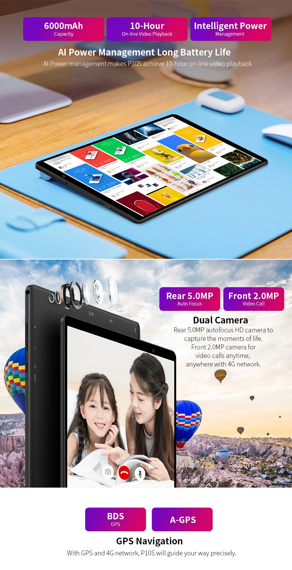 Teclast P10S, 4G, планшет с функцией вызова, Android 9,0, SC9863A, четыре ядра, A55, 10,1 дюймов, 2 Гб ОЗУ, 32 Гб ПЗУ, двойная камера, gps, Wi-Fi, планшеты, ПК, 6000 мА/ч