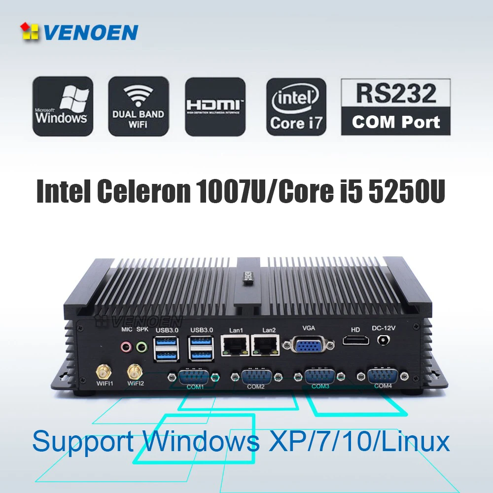 Intel USFF Core i7 4500U Celeron 1007U промышленный компьютер i5 5250u безвентиляторный мини ПК windows rs232 Core i5 7200U тонкий клиент