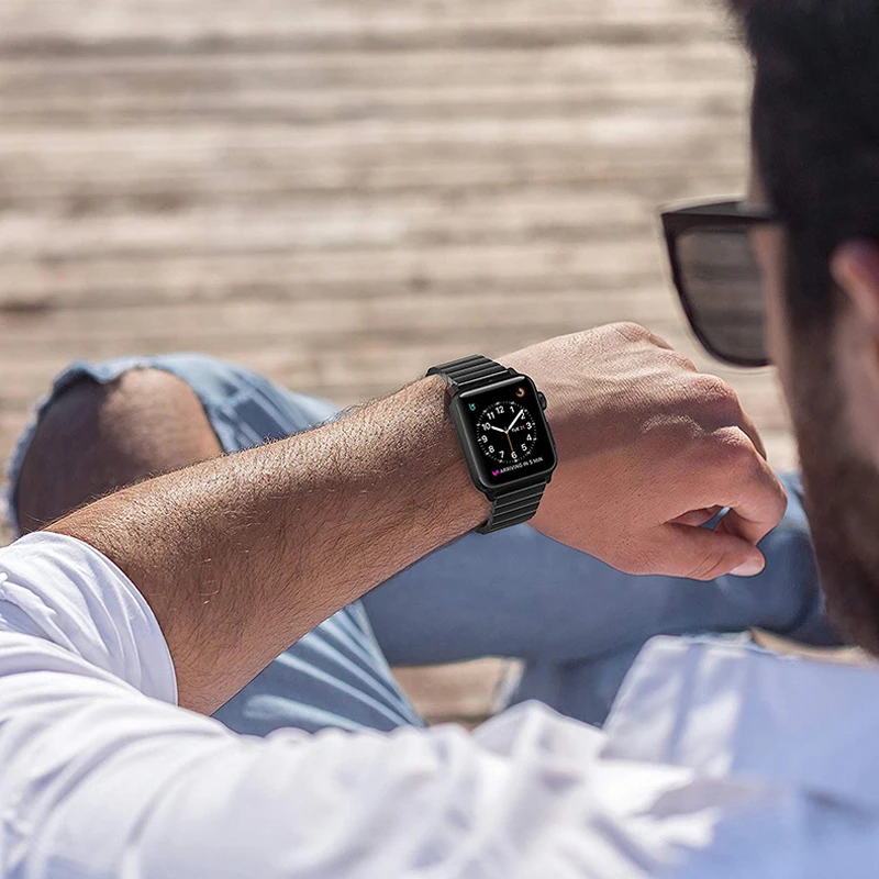 Ремешок из нержавеющей стали для Apple Watch band 44/40 мм металлический браслет с