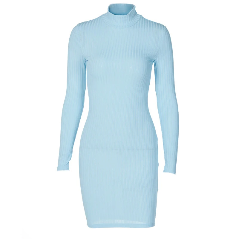 

Ribbed Knit Turtleneck Autumn Mini Dress Women Long Sleeve Fashion Sexy Party Bodycon Clubwear Dresses Skinny