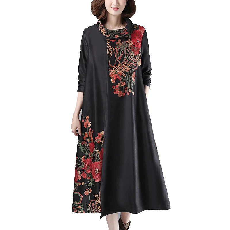 Vrex Women clothing Autumn New Arrival 2019 pattern Favorite dress Polyester Floral Printing maxi woman | Женская одежда