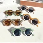 Модные детские солнечные очки мальчикам и девочкам, 2021 новые круглые солнцезащитные очки для детей в винтажном стиле; С леопардовым принтом; Цветные пляжные очки Оттенки culos От 1 до 5 лет