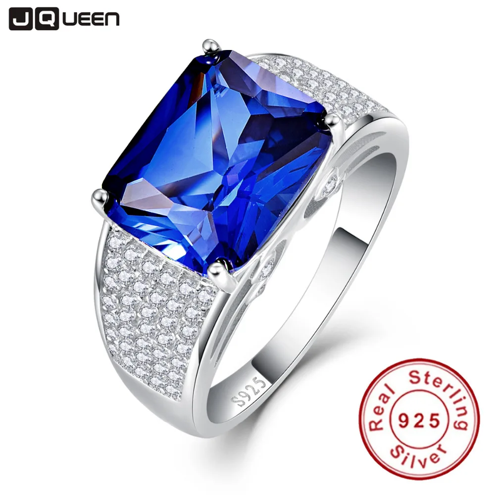 JQUEEN стерлингового серебра 925 серебро 7.5CT Emerlad Cut Романтический Для женщин синий