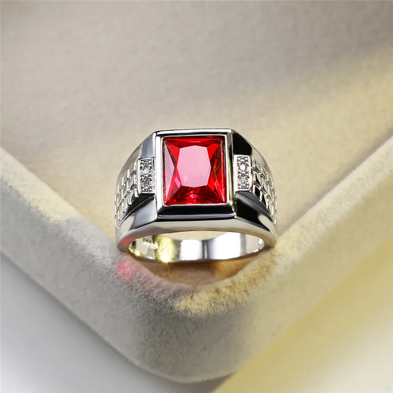 Обручальное кольцо с красным цирконом геометрические кольца для мужчин белое