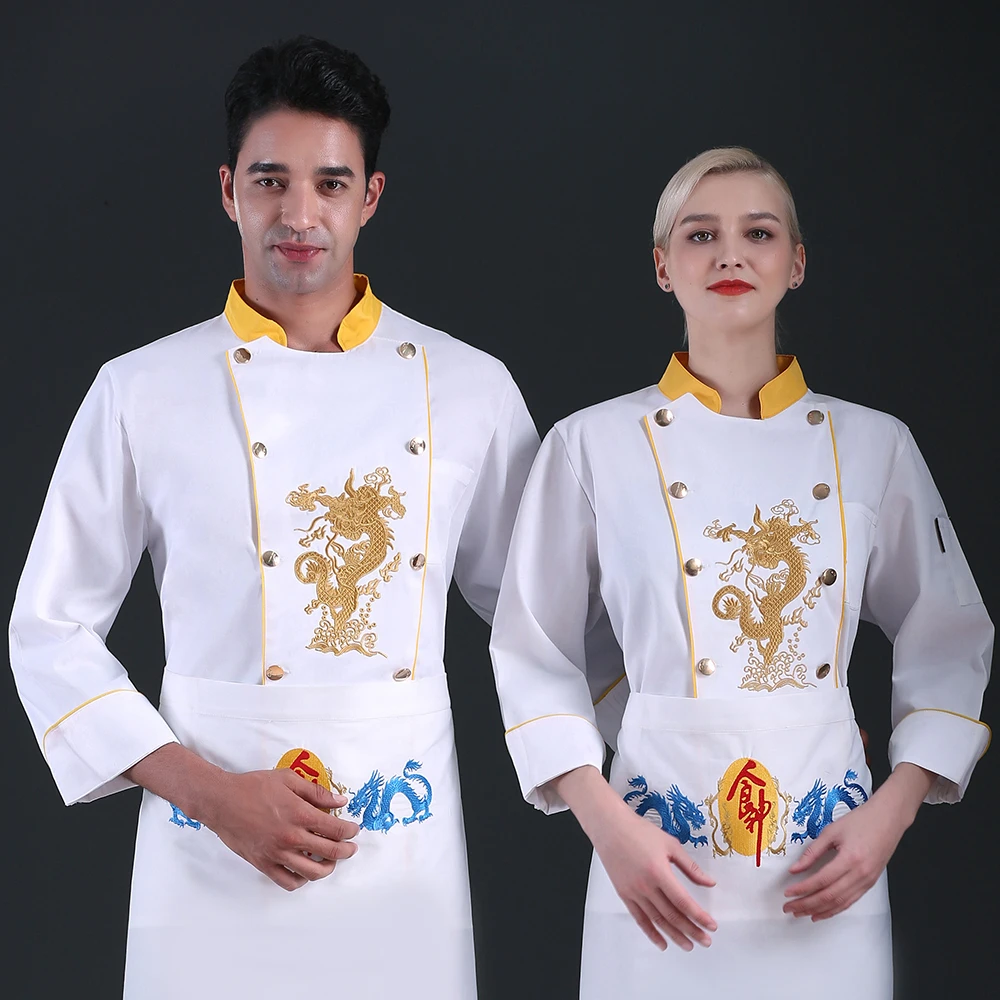 Высокое качество шеф повар куртка повара форма узор в виде дракона одежда для