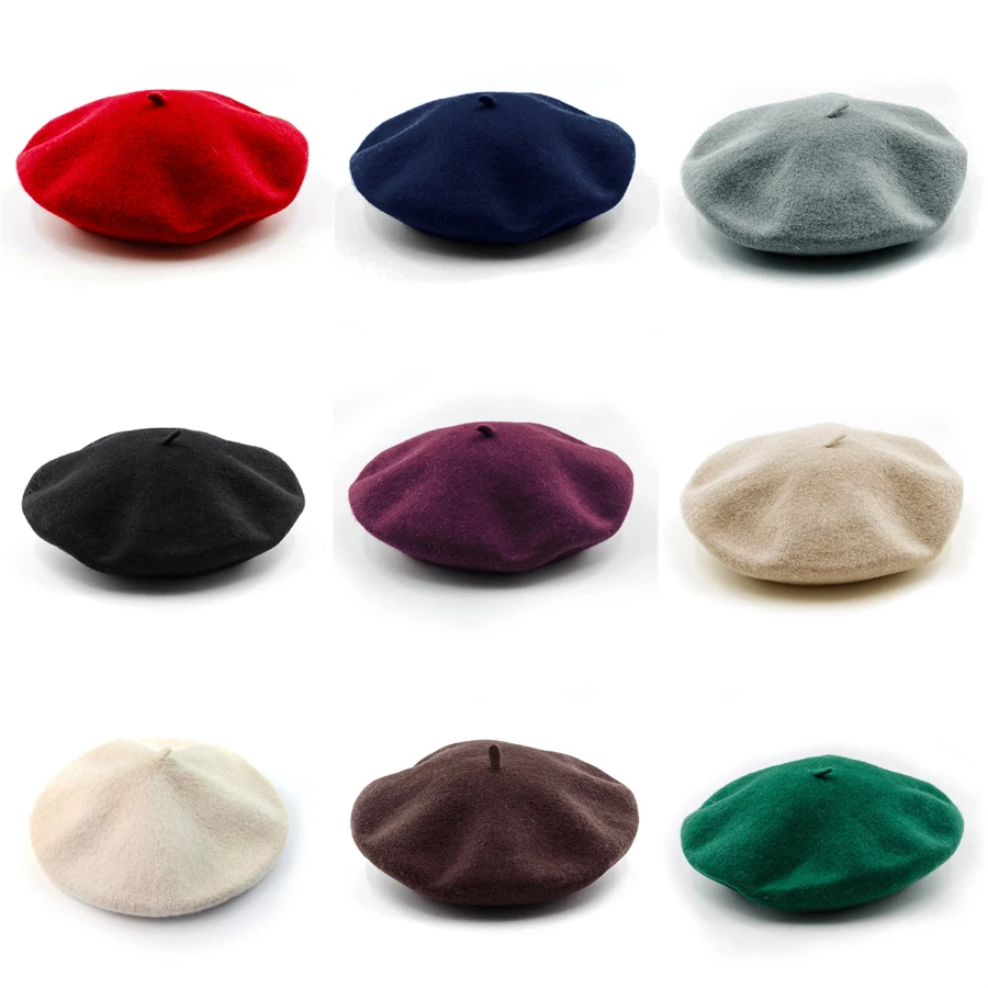 

Elegant Lady Women Bonnet Cap Solid Color Wool Felt Berets Winter Spring French Classic Wool Hat Comfortable Walking Cap