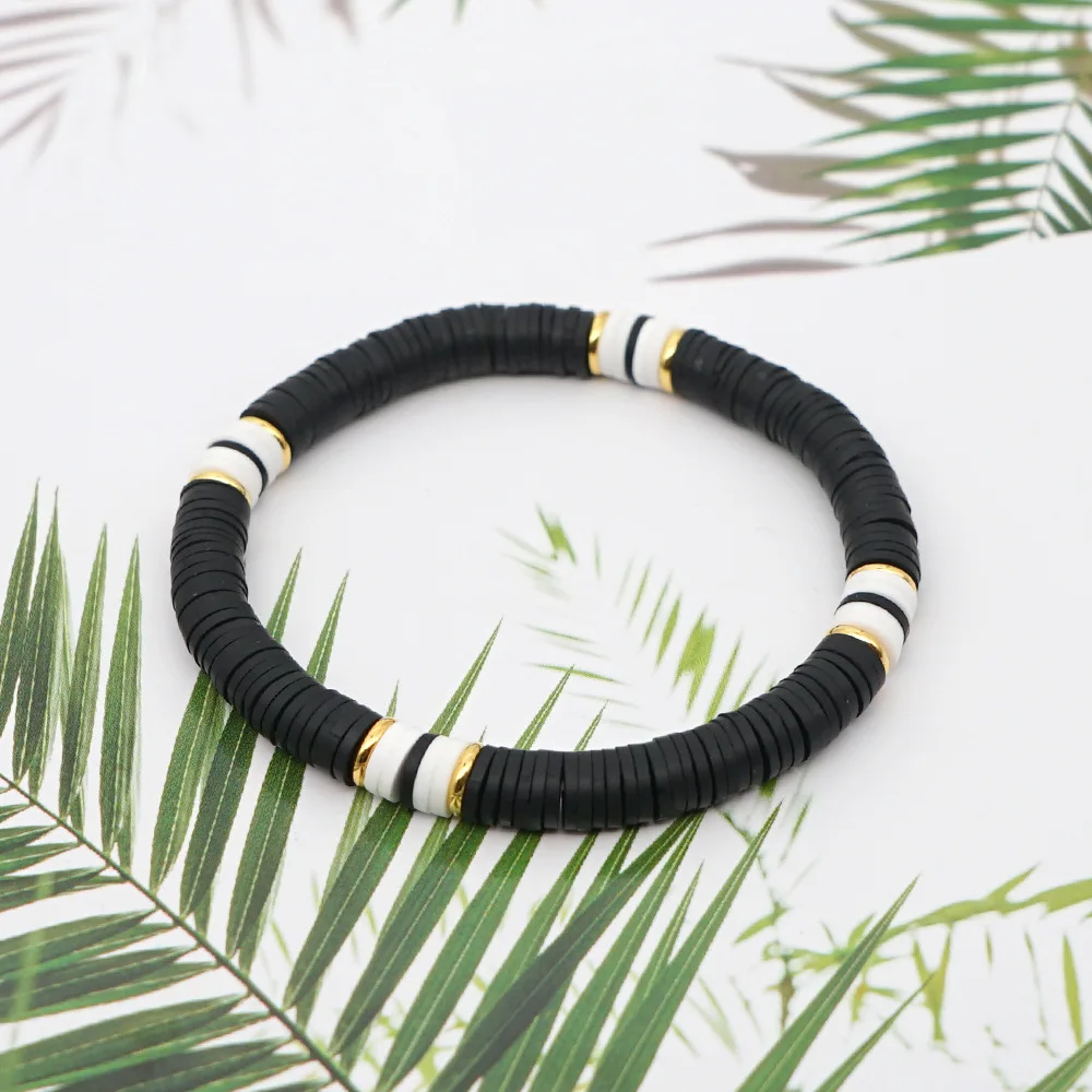 

New Bohemian Discs Handmade Black Color Polymer Clay Bracelet Ladies Beach Style Simple Bracelet Gift