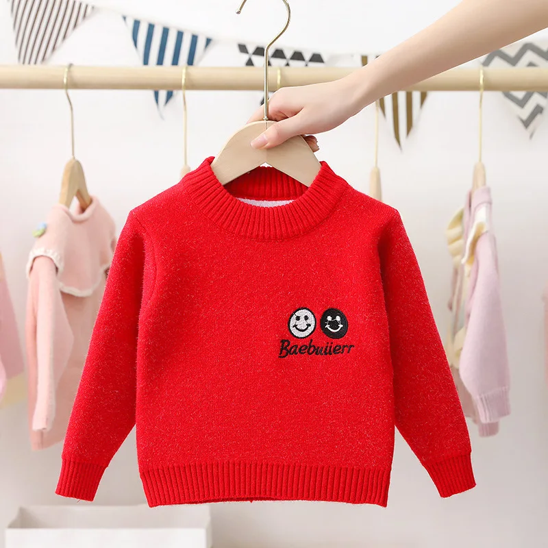 

Girl's Outerwear Autumn Winter All-in-one Velvet Pullover Crew-neck Children's Sweater Thickened Baby's New Sweater Mink Velvet