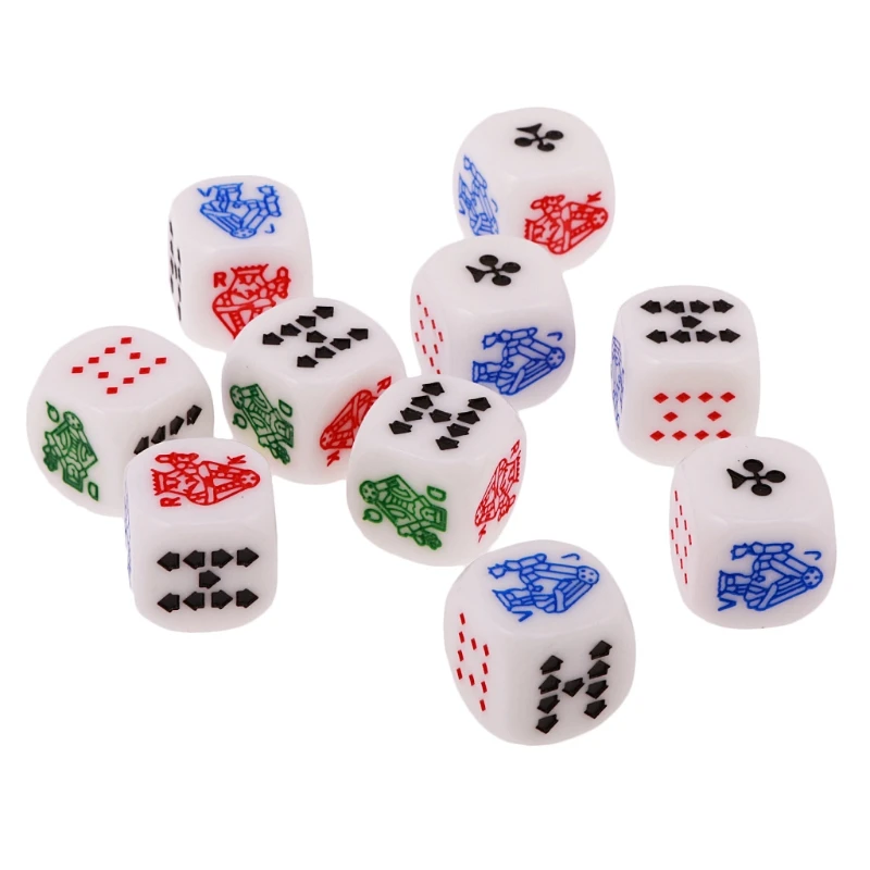 

10pcs 6 Sided D6 Dice King Queen Jack 16mm Acrylic Poker Gaming Card Game Dices